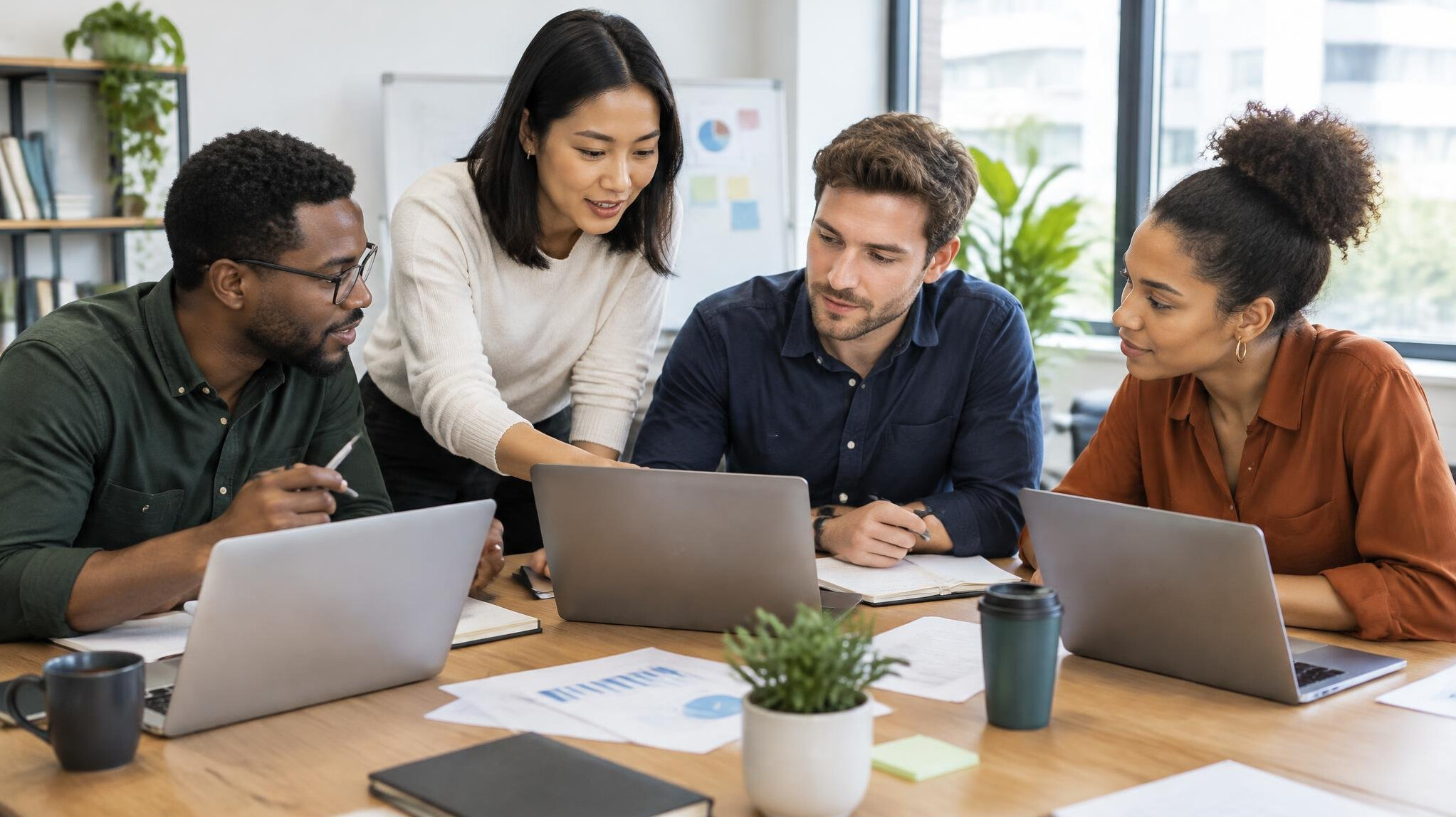 Colleagues collaborating around a table