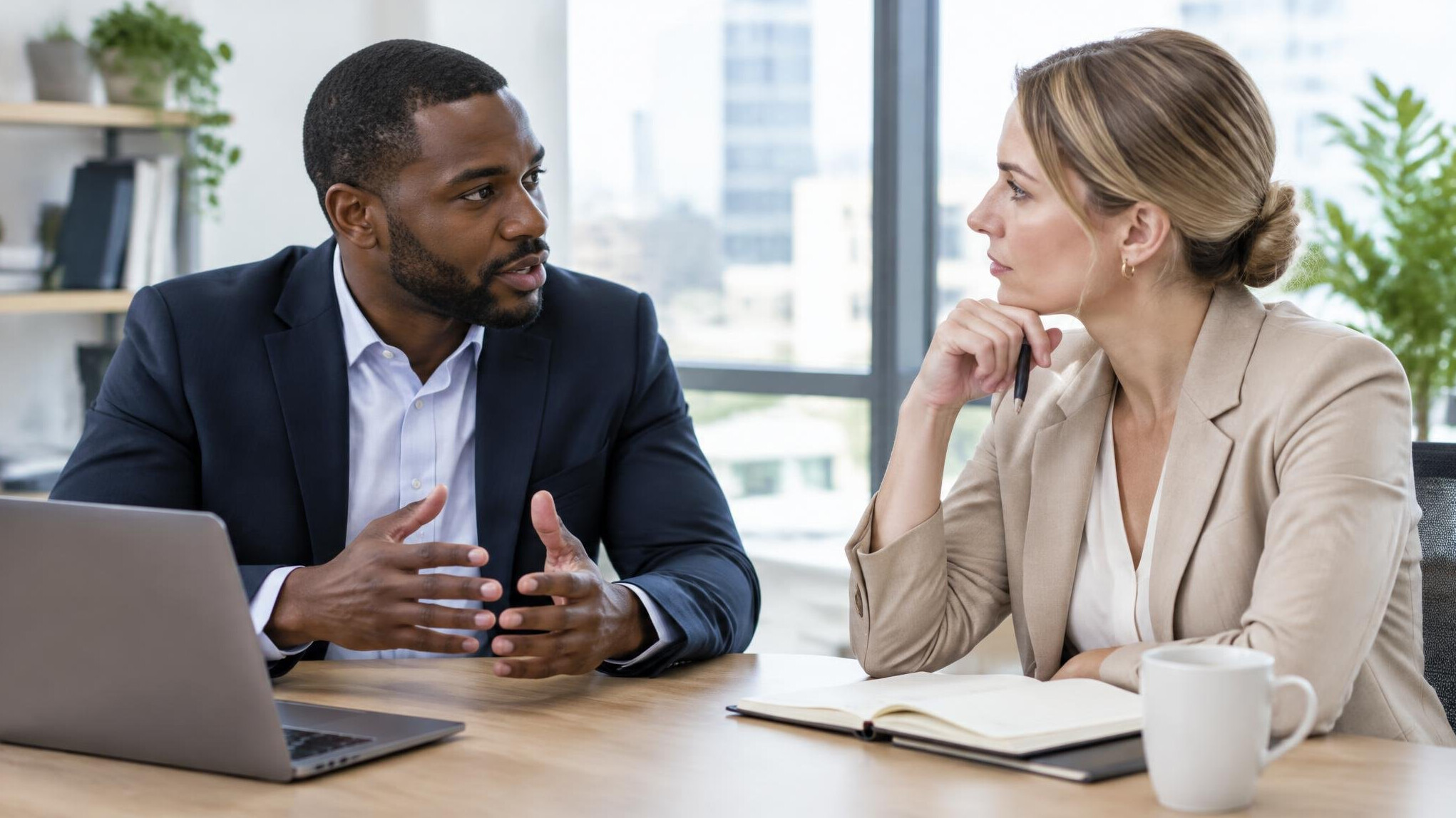 Business conversation between two professionals