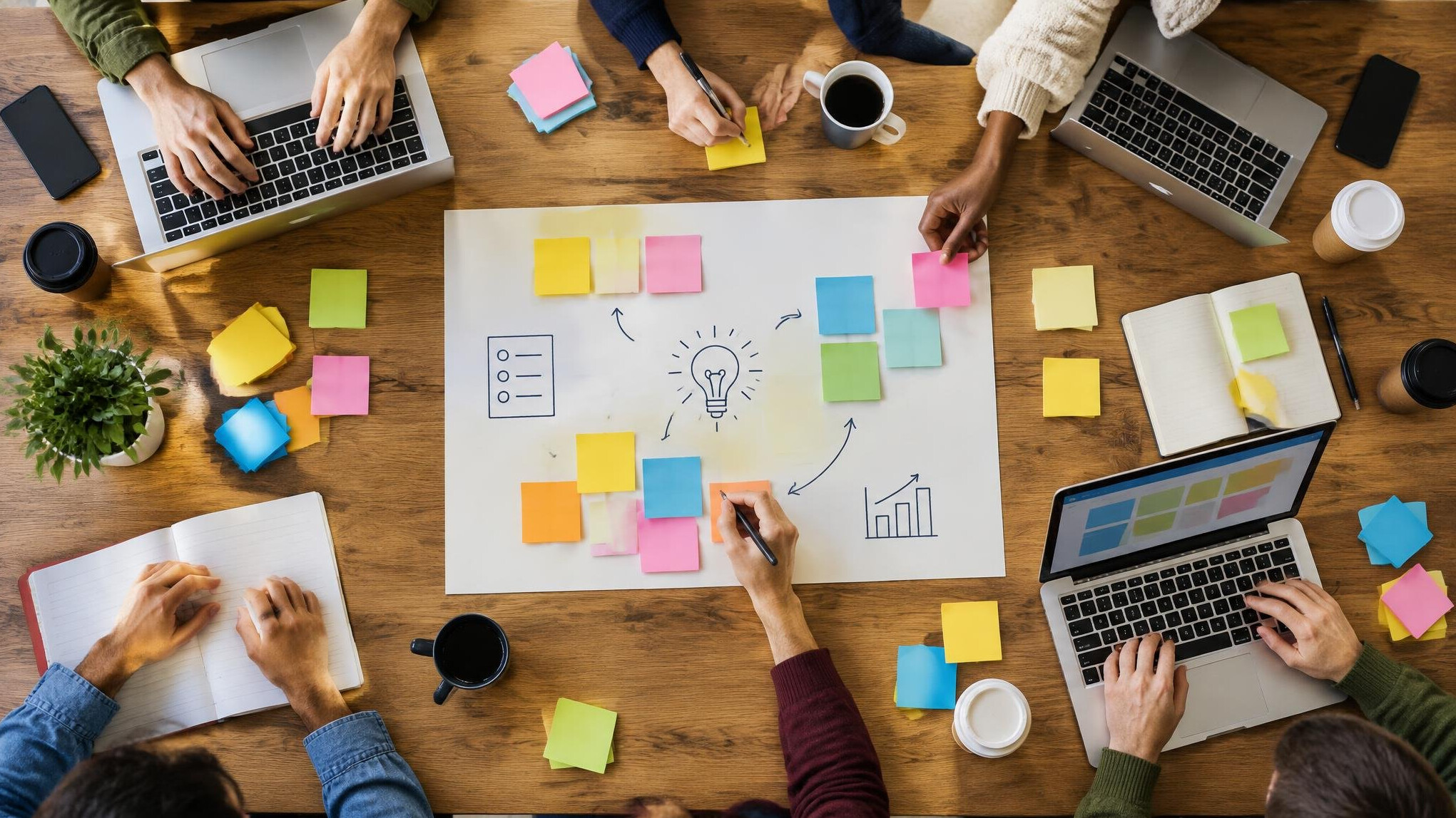 Planning session with sticky notes on a table