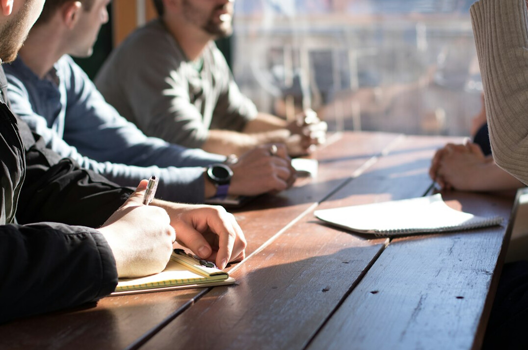 group of professionals studying